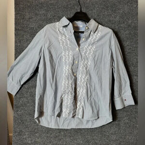 Tommy Hilfiger Woman’s Striped Button-Up Blouse with Embroidered Detail -Size 18